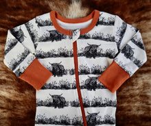 Load image into Gallery viewer, Highland Cow Zipper Romper
